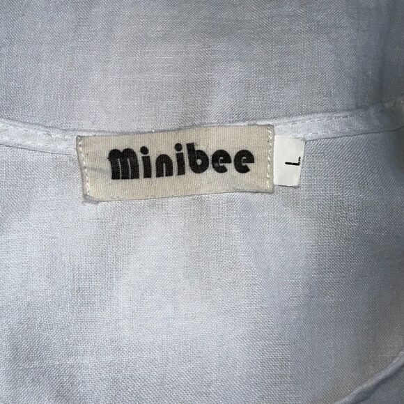 Minibee White Linen Floral Embroidered Midi Dress L | Boho Cottagecore Lagenlook - Picture 6 of 7